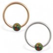 14K Gold captive bead ring with rainbow opal ball