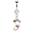 Navel ring with dangling rainbow foot with flower