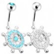 Ship Wheel Paved CZ Surgical Steel Navel Ring